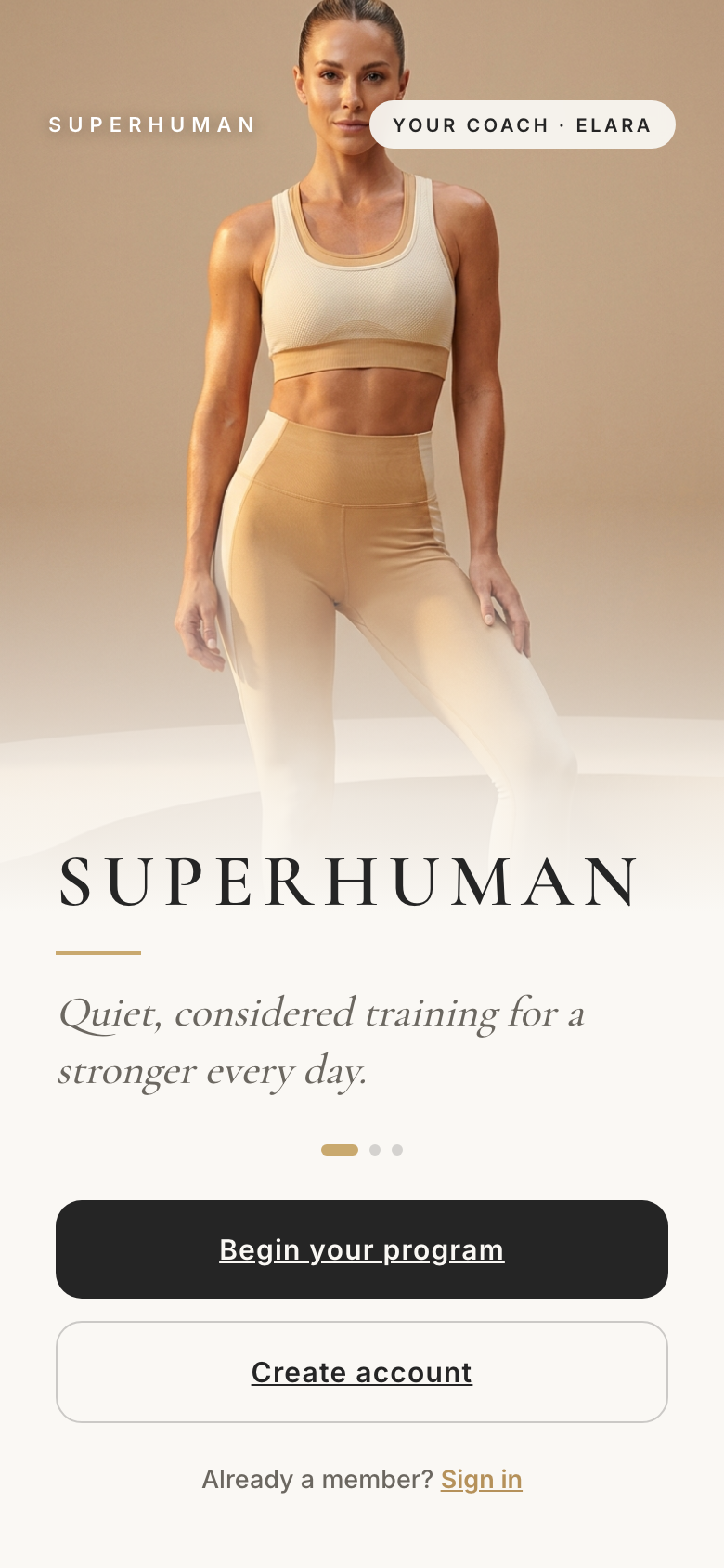 Superhuman themed client app — luxe cream and gold